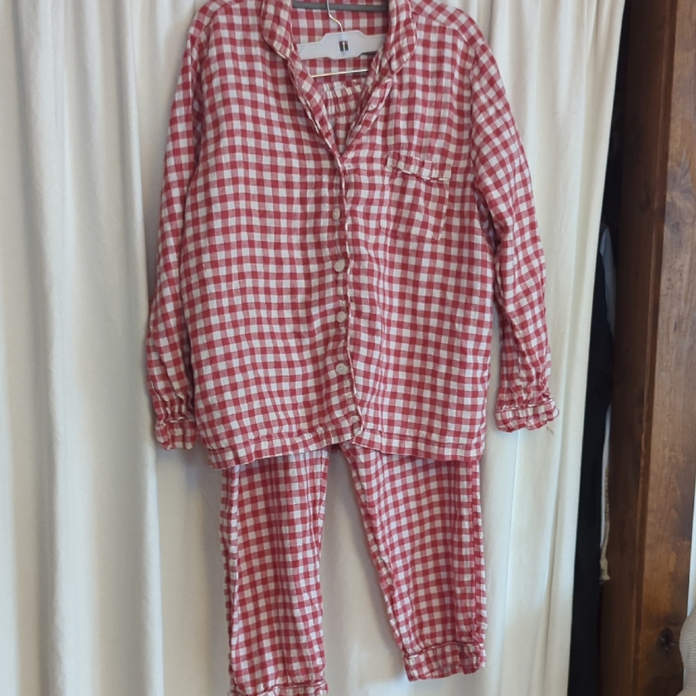 Red Gingham Linen Women's Pajamas